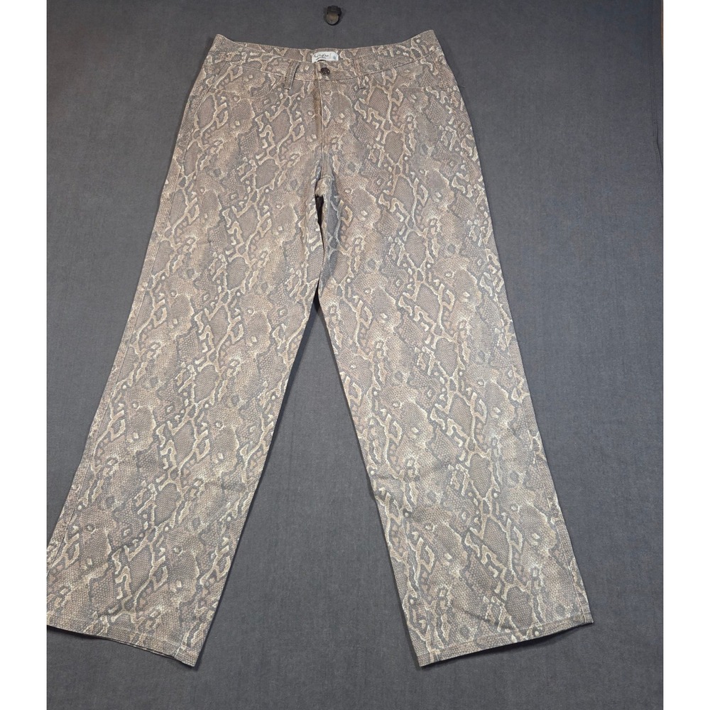 Love Fire Pants Womens 11 Tan Snakeskin Print Cotton Straight Leg